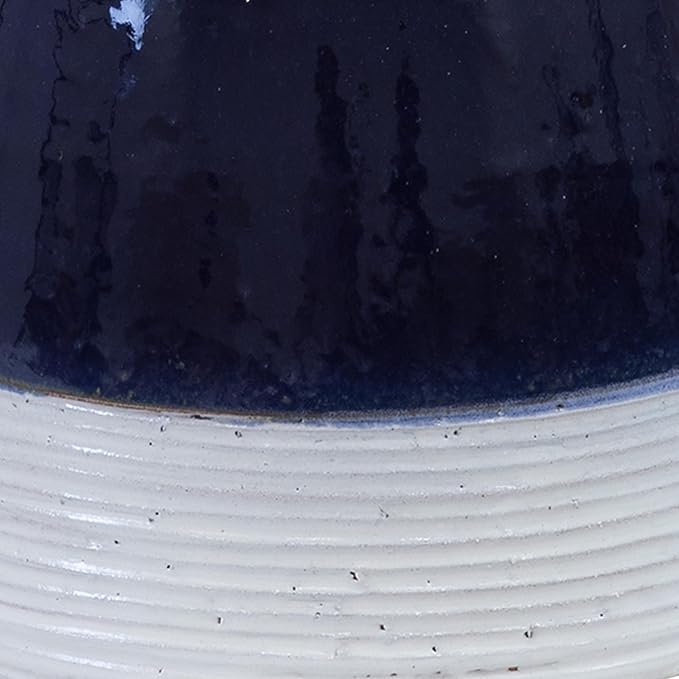 Sunnydaze 21" H Ceramic Bird Bath for Outside - Hand-Painted Outdoor Bird Bath Bowl, UV/Frost-Resistant Finish - Midnight Blue - Ribbed Pedestal