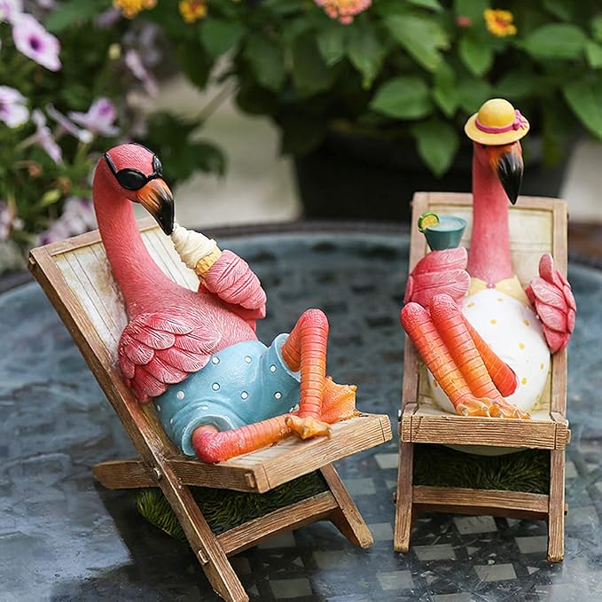 MUAMAX Pink Flamingo Garden Statues Flamingo Ornaments Small Flamingo Statue Summer Tropical Coastal Desk Decor Yard Art Ornament Housewarming Gifts Outdoor Patio Lawn Decorations