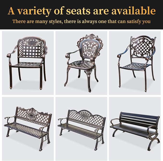 Outdoor Dining Chair Cast Aluminum Patio Chairs Set of 2 All-Weather Patio Dining Chair with Adjustable Feet for Backyard Garden (Royal Chair)