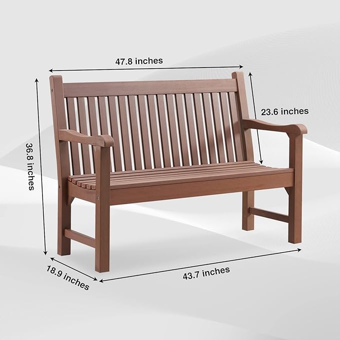 Psilvam Garden Bench, 2-Person Poly Lumber Patio Bench, All-Weather Outdoor Bench That Never Rot and Fade, Suit for Garden, Porch and Park(Brown)