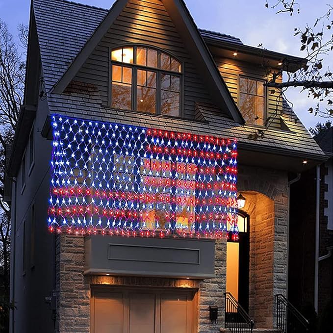American Flag Light, 420 Super Bright LEDs Net Light Waterproof US for Independence Day July 4th, Yard, Garden Patio Yard Holiday Decoration