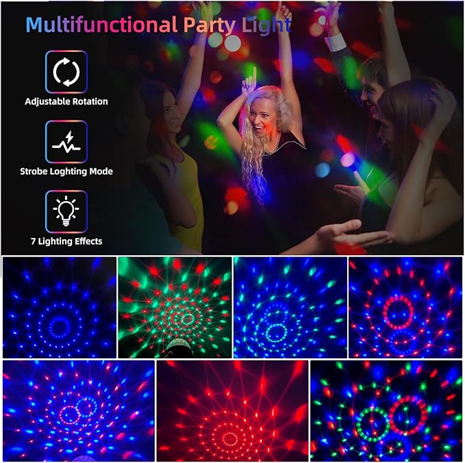 2-Pack DJ Disco Ball, Party Lights Sound Activated with Remote, Strobe Light for Home Room Dance Birthday Party Supplies, Stage Lamp for New Years Birthday Halloween Christmas Decorations