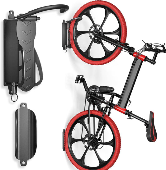 Goovilla Swivel Bike Wall Mount 1 Pack, Space Saving Bike Hangers for Garage with Screw and Easy Installation, Metal Vertical Bike Rack Wall Mount Holds up to 66.2lbs with No-scratch Protection, Black