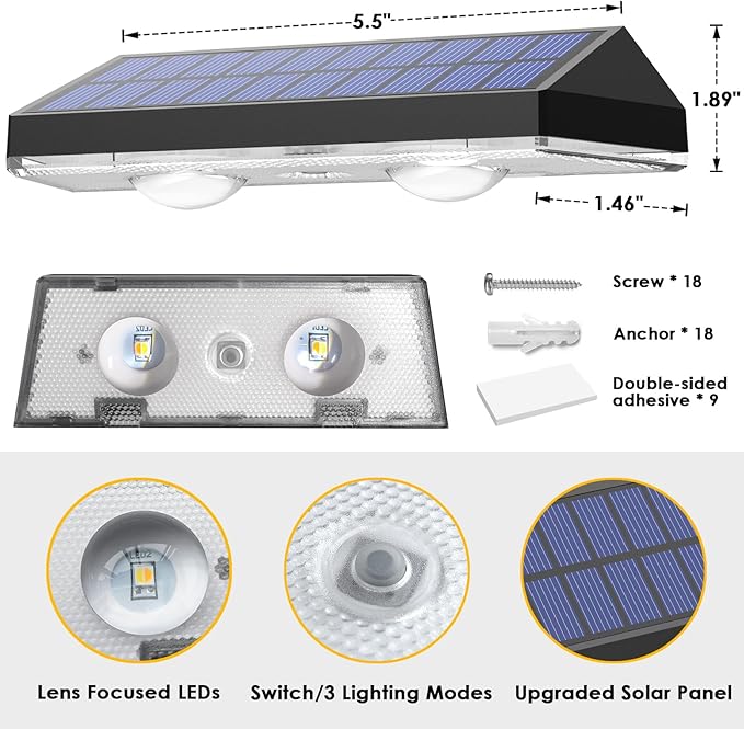 9 Pack Solar Fence Lights Outdoor, LED Dusk to Dawn Waterproof Deck Lights for Outside Step Wall Porch Patio Garden Decor (3000K/4500K/6000K)