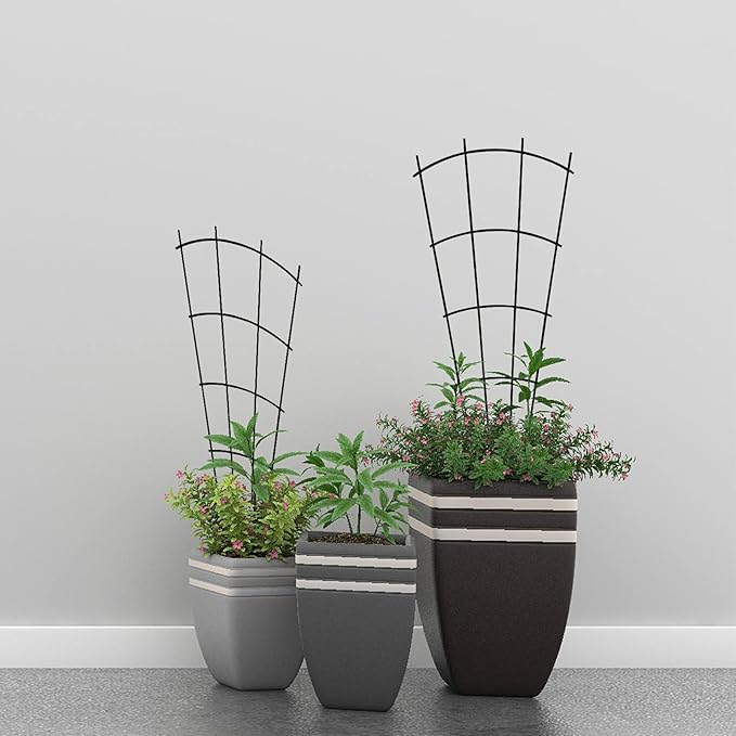 4 Pack 32'' Indoor Plant Trellis for Potted Plants Climbing Outdoor Metal Garden Trellis Houseplants Flowers Vine Ivy,Fan Shape, Black