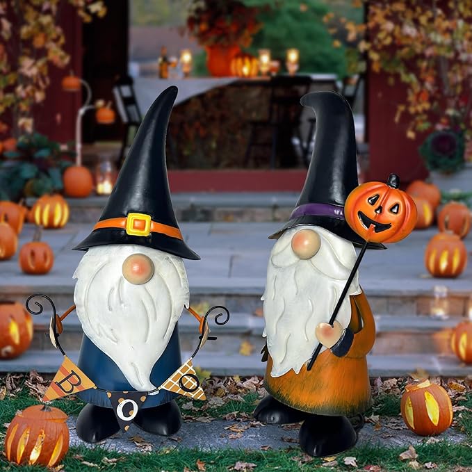 HONGLAND Cute Gnomes Decorations -14 Inch Fall Metal Gnomes Thanksgiving Day Decor - Elf Dwarf Gnomes Figurines - Gnome Decorations for Indoor Outdoor Home Decor