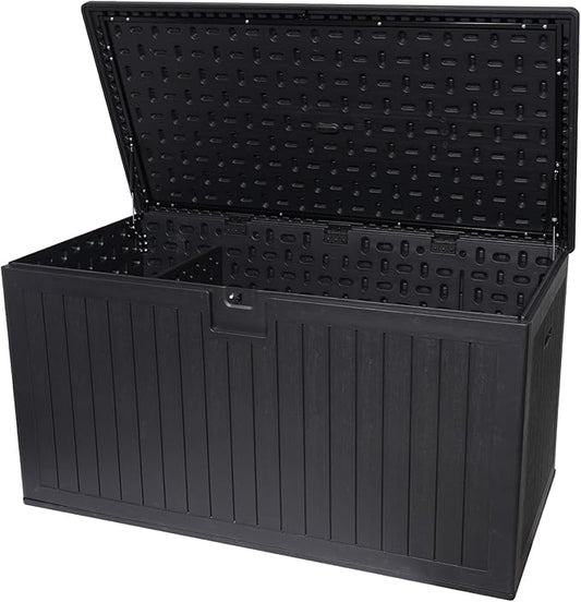 230 Gallon Outdoor Storage Box Waterproof, Extra Large Plastic Outside Deck Box Weatherproof, Resin Patio Storage Bin with Lock and Lids for Pool Equipment and Cusion