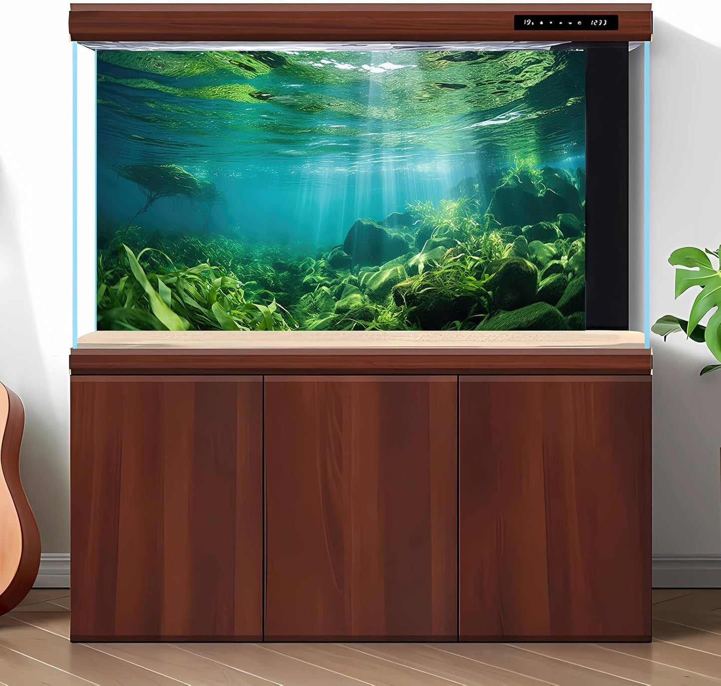 Under The Sea Fish Tank Background Aquatic Plants Deep Sea Aquarium Background Underwater Sunray Rock with Moss Terrarium Backgrounds Deep Ocean Floor Tropical Fish Tank Backgrounds 36x20in