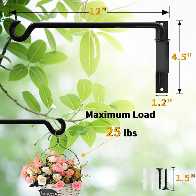 Plant Hanger,Swivel Plant Hanger,Hanging Plant Hooks,Plant Hangers Outdoor,Plant Hanger Indoor,Plant Hanger Bracket,Plant Hooks,Plant Wall Hanger,Rotatable Design,12 Inch 4 Pack