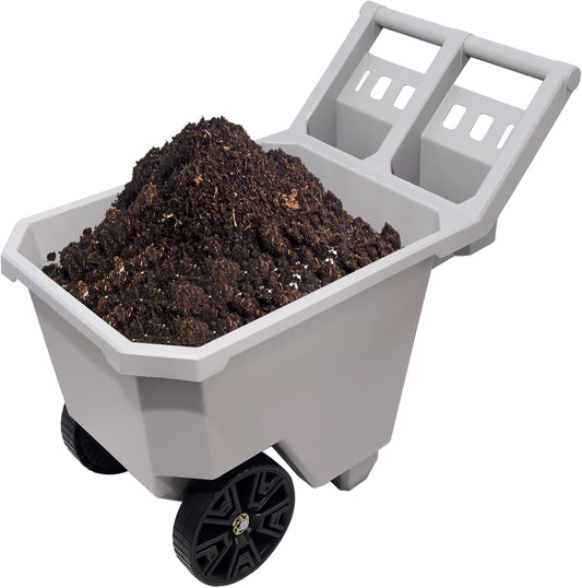 AAIN Wheel Barrel, 2 Wheel Wheelbarrow. 300 LB Yard Cart with 9 in Maintenance-Free Solid Wheels, Trash Cart with Wheels, Push/Pull Design, Grey