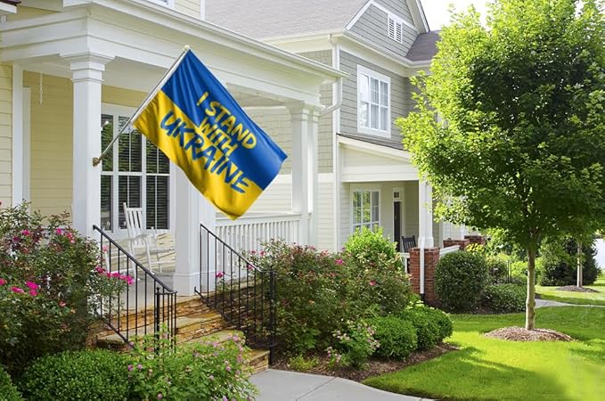 I Stand with Ukraine Flag 3x5FT Ukrainian National Polyester Banner With 2 Grommets Fade Resistant Vivid Color For Patriotic Festival Events Party Decoration