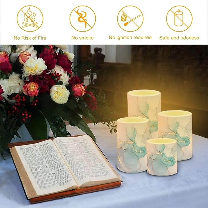 Flameless LED Candles Electric Candles with Remote Timer Color Changing Control Long Lasting for Home Table Centerpiece Decoration Pack of 4, Marble Blue Purple