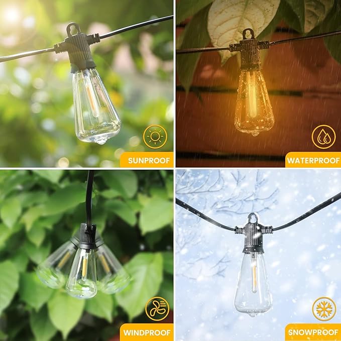 Outdoor String Lights Waterproof, 300FT Patio Lights with 146 Shatterproof ST38 Globe Bulbs(6 Spare), Connectable Dimmable LED Hanging String Lights for Outside Backyard Porch Balcony(150FT x 2)