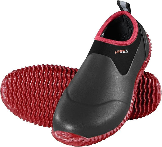 HISEA Unisex Waterproof Garden Shoes, Men's Rubber Rain Boots Women's Ankle Rain Shoes Neoprene Camp Booties Outdoor Slip-On Footwear for Gardening, Farming, Camping, Car Wash, Lawn Care and Yard Work