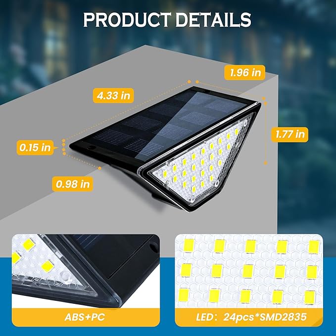 SOLPEX Solar Step Lights for Outside, 24 LEDs Solar Stair Lights Outdoor Waterproof Decor for Stair, Porch, Step, Deck, Fence, Front Door, Balcony, Patio, Wall, Yard, Garden(2 Pack, Cold White)