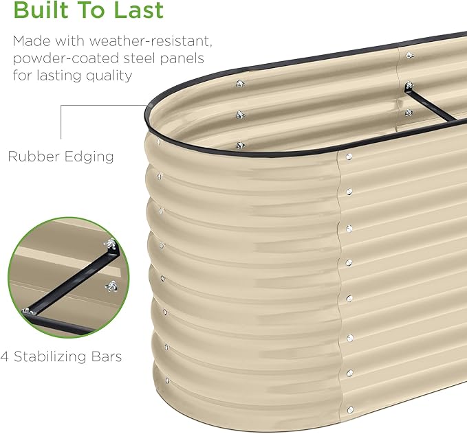 Best Choice Products 8x2x2ft Metal Raised Garden Bed, Oval Outdoor Deep Root Planter Box for Vegetables, Herbs w/ 4 Support Bars, 215 Gal Capacity - Beige