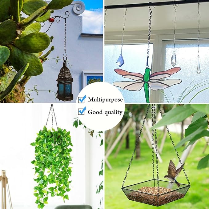 197 Inch Black Metal Hanging Chains and Hanging Basket Hooks Set for Bird Feeders, Birdbaths, Planters, Grow Lights, Lanterns, Wind Chime and Ornaments, Screw Eye Hooks, Chain Hooks DIY