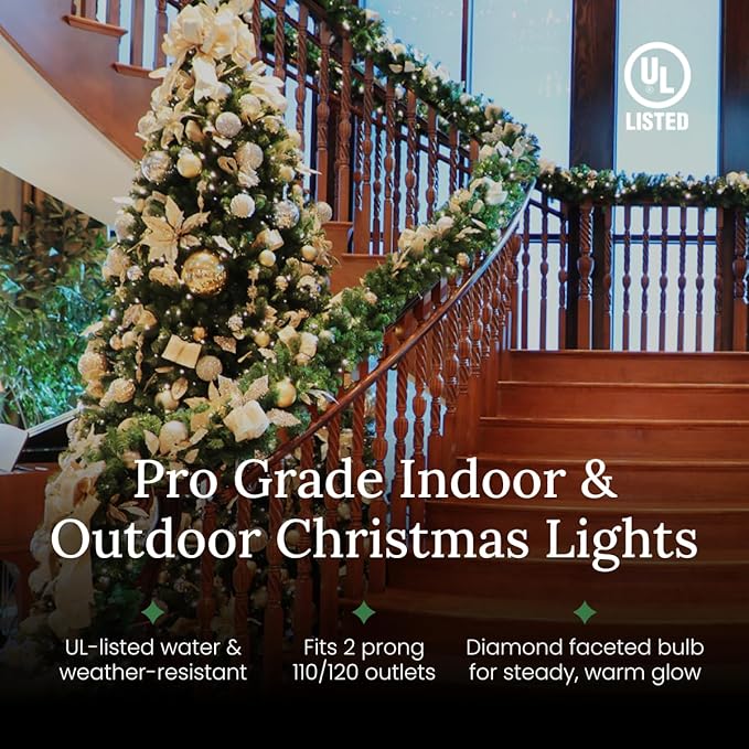 Pro Christmas M5 LED Holiday Lights - 70 Bulbs, 23.3ft - Professional Grade Indoor Outdoor Diamond Cut Sparkle Light Strings for Home Decorations and Christmas Trees - Blue