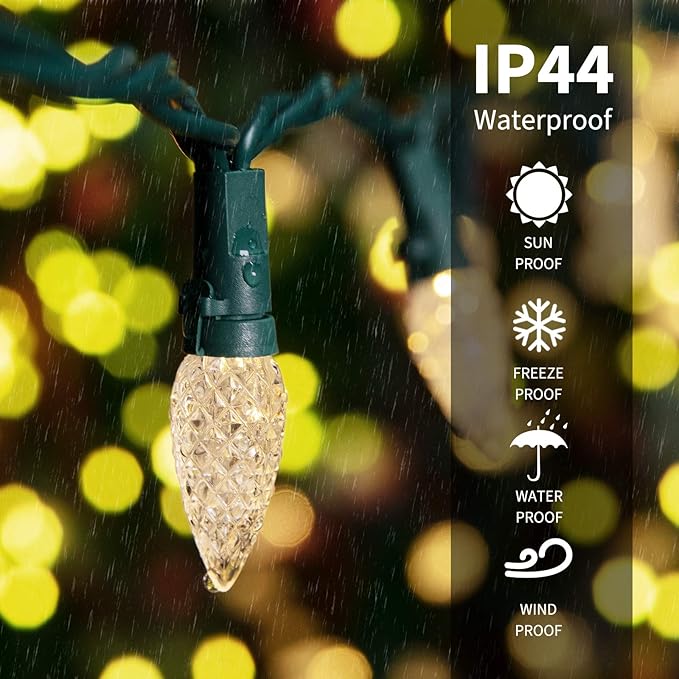 C6 LED Christmas String Lights, 33 Feet 100 LED Strawberry Lights Plug in, Waterproof Twinkle Fairy String Lights for Indoor Outdoor Holiday Garden Yard Party Tree Decoration (Warm White)