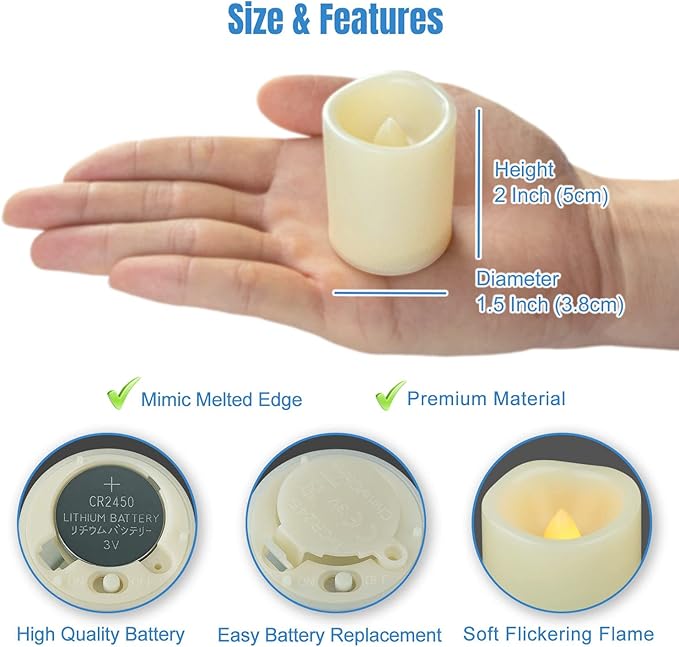 6 PCS Led Flickering Flameless Votive Tea Lights Candles with Remote Control Battery Operated/Electric Outdoor Tealights Timer Candle for Christmas,Xmas Decorations (Batteries Included) 200Hours
