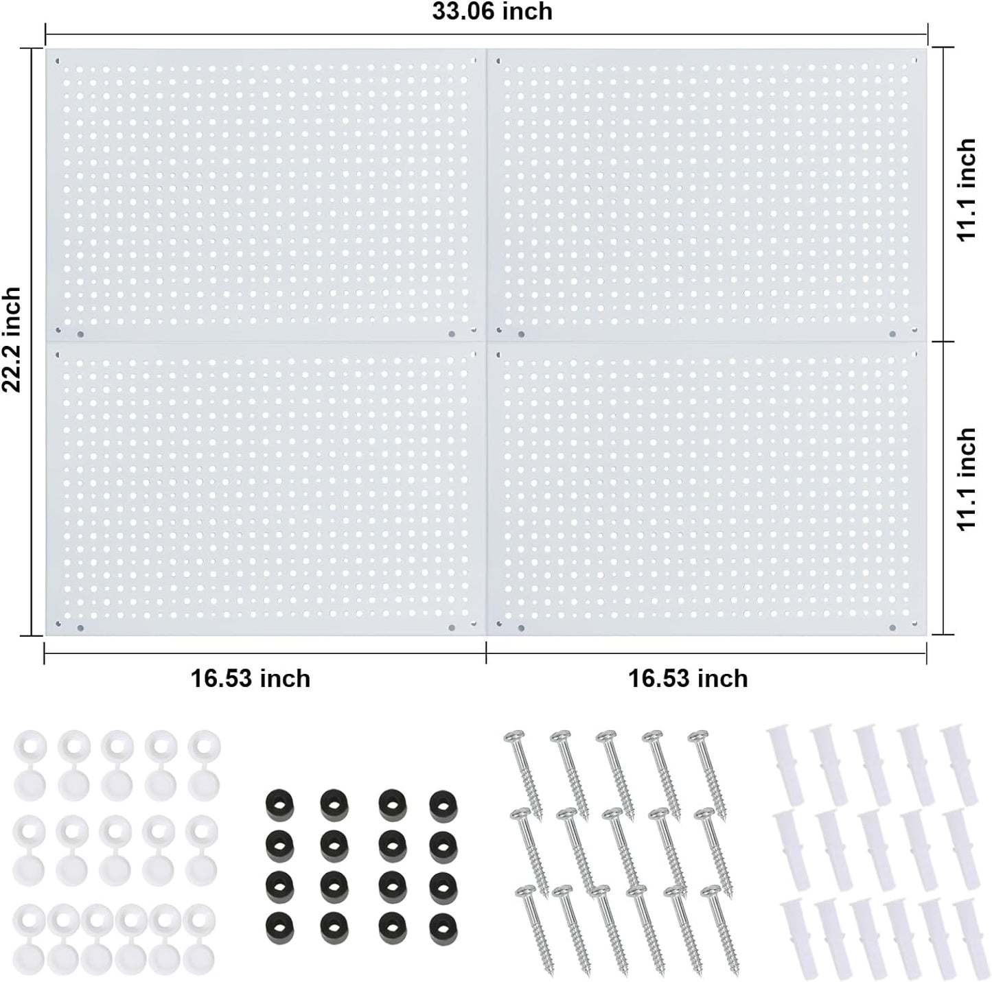 Peg Board, Heavy Duty Steel Organization Panels, Universal 1/8 and 1/4 Peg Board Accessories, Ideal for Garage Tool Storage, Pack of 4(White, 16X10.5)