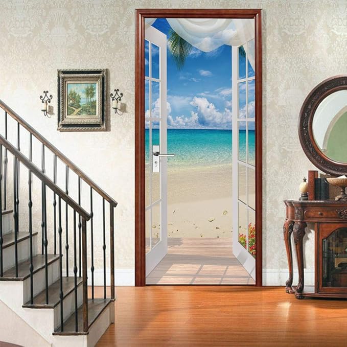3D Door Stickers Murals Peel and Stick - Landscape - Door Wallpaper Self-Adhesive Door Decals Removable PVC Waterproof Door Poster for Bedroom Living Room Door Wall Decoration 30.3 x 78.7 inch