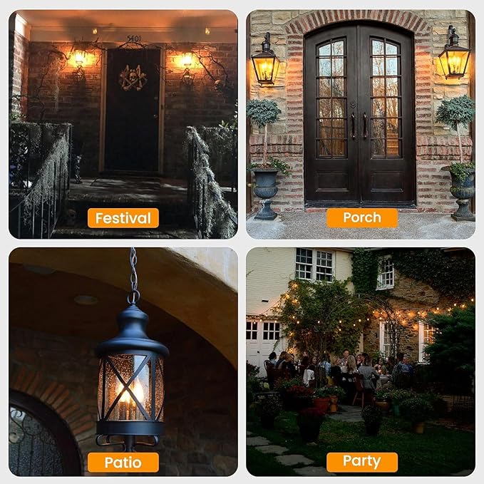 Hompavo Upgraded LED Flame Light Bulbs, 3 Modes Flickering Light Bulbs, E26 Candle Fire Light Bulb for Halloween Christmas Party Porch Indoor & Outdoor Home Decoration - 6 Pack