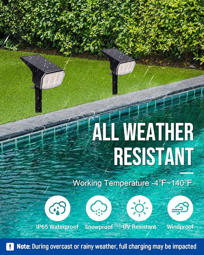 Solar spotlights Outdoor 63 LED 3 Lighting Modes, IP65 Waterproof Lighten Yard Garden House Garage Pathway for Christmas Decorations-4 Pack