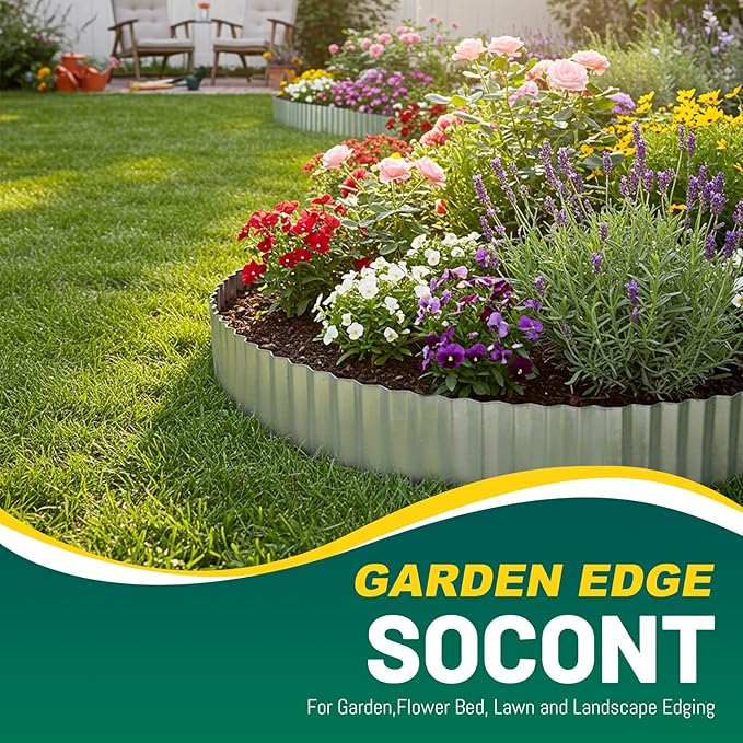 Corrugated Metal Garden Edging, 8"×10Ft Durable Landscape Border for Garden, Lawn, Flower Beds and Paver Edging (Silver)