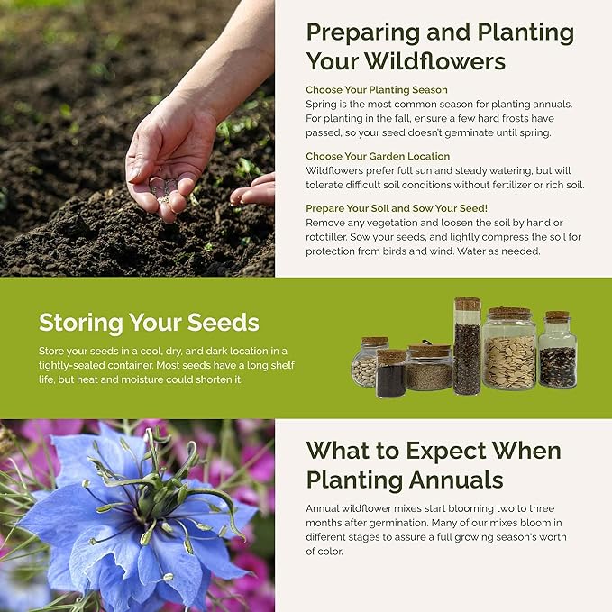 Eden Brothers Country Garden Flower Mixed Seeds for Planting, 5 lb, 2,400,000+ Seeds with Scarlet Flax, Cosmos Sensation | Attracts Pollinators, Plant in Spring or Fall, Zones 3, 4, 5, 6, 7, 8, 9, 10