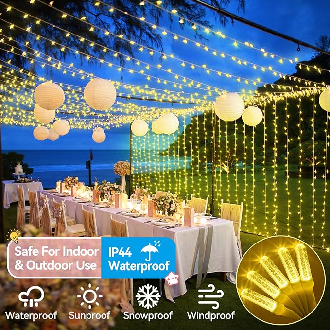 Heceltt 360 LED 118 FT String Lights Outdoor, 8 Modes Warm White Christmas Lights Plug in, IP44 Waterproof Led String Lights with Timer and Memory for Xmas Tree Yard Party Garden Decorations