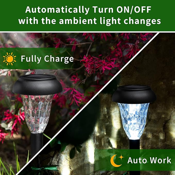GIGALUMI 12 Pack Solar Lights Outdoor Waterproof, Cool White Pathway Lights Solar Powered, Landscape Lighting, Solar Garden Lights for Decor, Patio, Garden, Yard, Pathways, Walkways