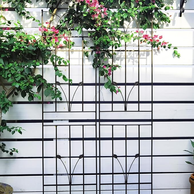 4 Pack Metal Garden Trellis 71" Black Fence Rustproof Garden Trellis for Climbing Plants Support Roses Flower Outdoor Lawn, Brown