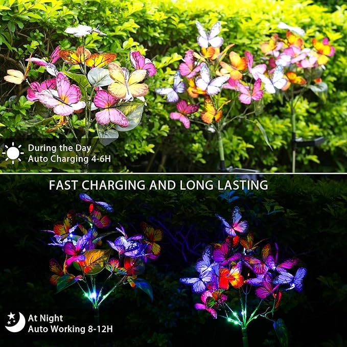 Solar Garden Lights Solar Lights Outdoor Waterproof Decorative 4 Pack with 144 LED 68 Butterfly Solar Lights for Garden Yard Decor Christmas Decorations, Gifts for Mother's Day Mom