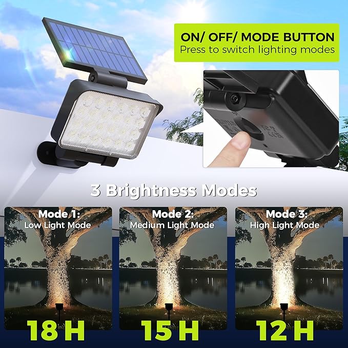 Solar Spot Lights Outdoor Waterproof 2 Pack for Flag, Tree, House, Garden, Yard, Landscape Spotlights for Accent Uplighting Halloween Christmas Decorations