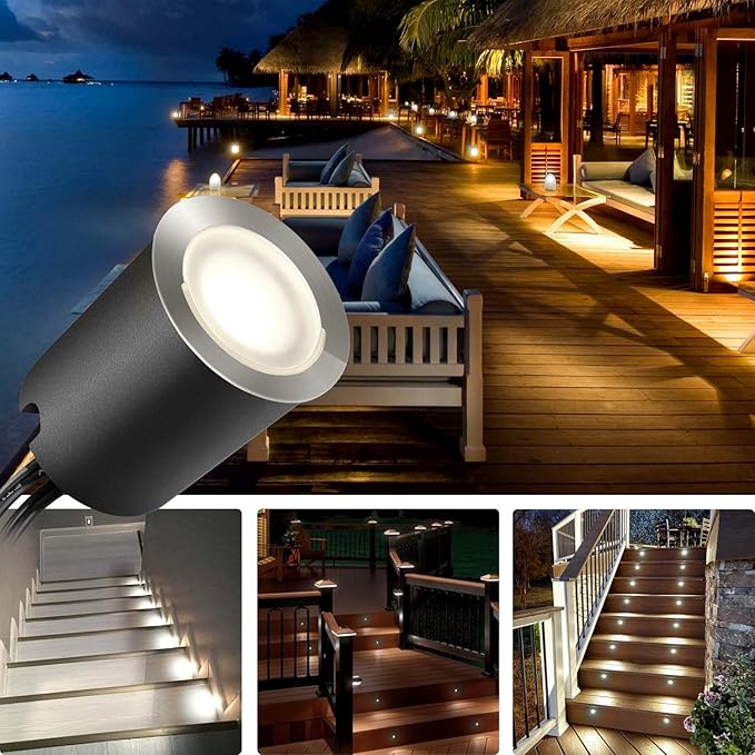 SMY Lighting Recessed LED Deck Light Kits with Black Protecting Shell φ32mm, In Ground Outdoor Landscape Lighting IP67 Waterproof,12V Low Voltage for Garden,Yard Stair,Patio,Floor,Kitchen Decoration