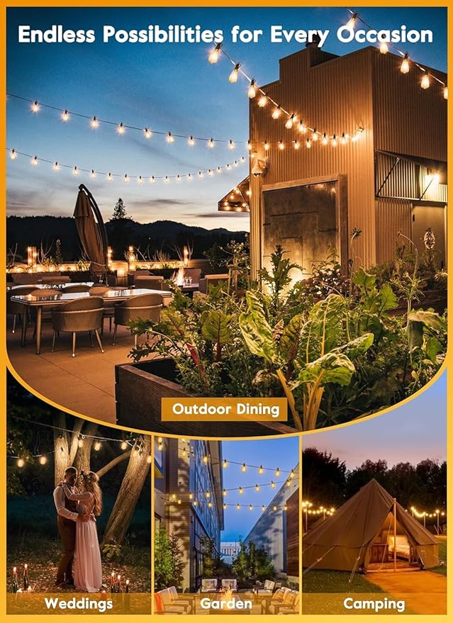 Brightown LED Outdoor String Lights 30FT for Patio with 16 Shatterproof ST38 Vintage Edison Bulbs, Waterproof Outside Hanging Lights for Backyard Deck Garden Party Xmas Decor, 2700K