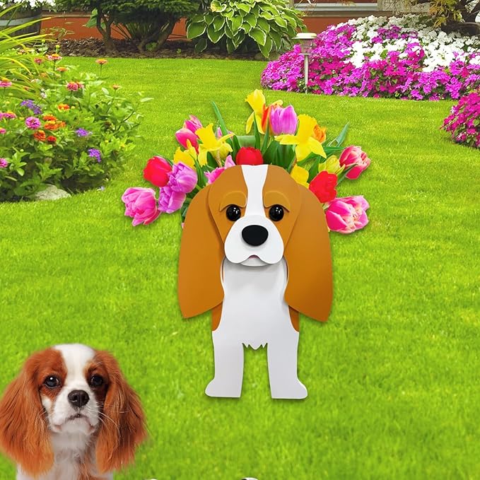 Brown King Cavalier Dog Planter Plant Pots,Cute Garden Dog Flower Planter,Dog Planters Birthday Gifts for Women,Office,Indoor/Outdoor Decor（9.45 * 8.66 * 13.39in）