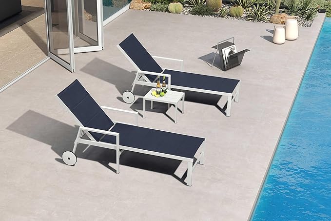 PURPLE LEAF Outdoor Chaise Lounge Adjustable Sunbathing Recliner with Armrest Navy Blue 2 Sets