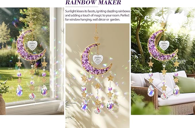 Sisters Gifts from Sister for Sister from Brother, Best Sister Gifts Unique Sister Birthday Gifts for Sister in Law Soul Sister, Moon Crystal Suncatcher for Window Hanging Decor