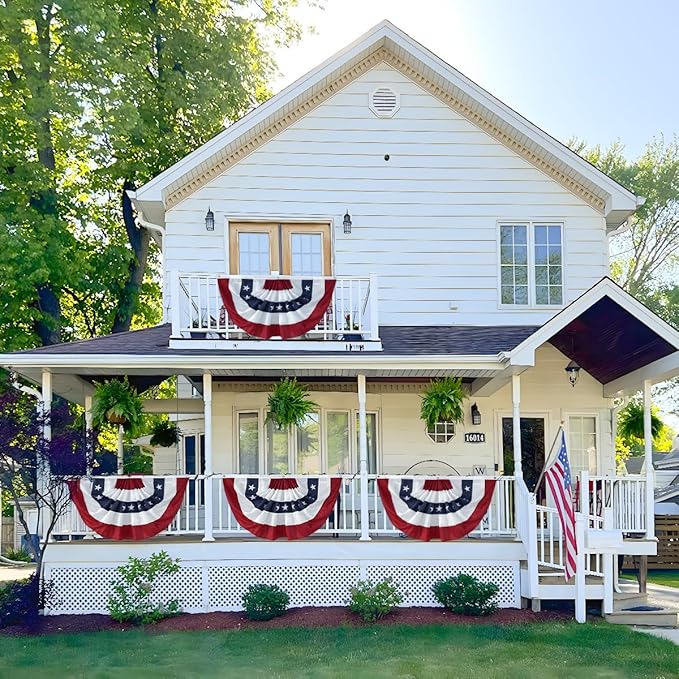 4Pack American Bunting Flag 2x4 Ft Patriotic Bunting Flags 4th of July Decor Outside Porch USA Pleated Half Fan Flag Decorate Garden Embroidered Star Red White & Blue Stripe Banner