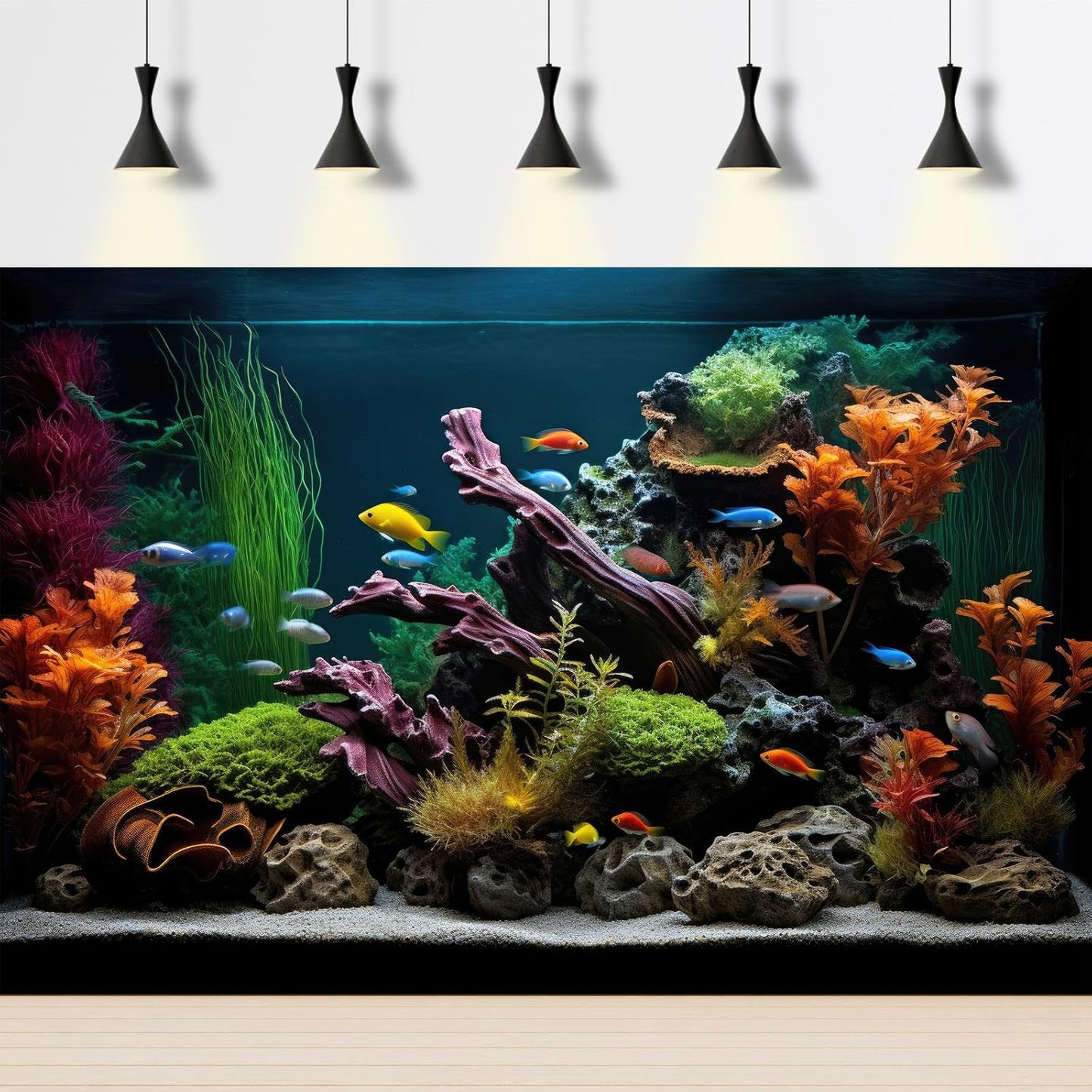 Aquarium Background Lush Aquatic Colorful Plants Terrarium Background Redwood Root Coral Reef Jungle Style Fish Tank Background Amazing Underwater View Aquarium Backdrop Wallpaper Poster Vinyl 36x24in