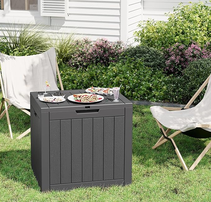 Outdoor Storage Box, 32 Gallon Deck Box Indoor Outdoor Storage Bin,Waterproof Resin Patio Storage Box for Garden Tools,Package Delivery,Pool Accessories,Sports Equipment,Patio Furniture,Lockable