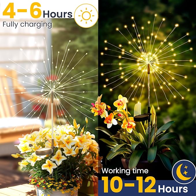 GIGALUMI Garden Outdoor Decor Lights 120LED 4Pack, Solar Garden Lights for Yard Outside Fairy Decorative,Solar Powered for Yard Pathway Flowerbed Planter Balcony Patio Decor（Warm White）