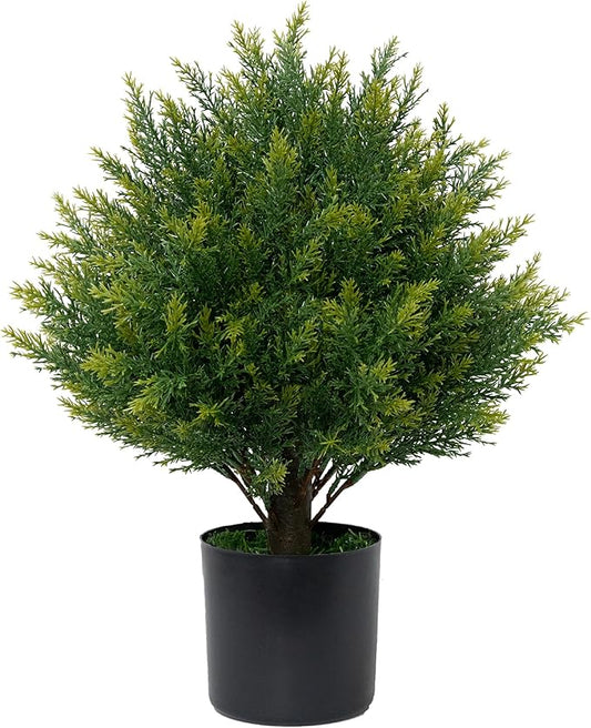 Artificial Topiary Ball Tree 19''T Faux Little Bush Ball Tree UV Resistant Shrub Potted Artificial Plant for Outdoor Indoor Front Porch Garden