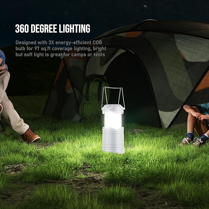 Lichamp LED Camping Lantern, 4 Pack Battery Powered Flashlight for Power Outages, Portable Collapsible Hanging Light Essential for Home, Outdoor, Emergency Lamp Survival Kit Gear for Hurricane, B4LW