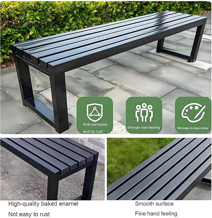 Weatherproof Metal Dining Bench, Outdoor Bench Backless Patio Bench 2-Person Farmhouse Bench Garden Bench for Kitchen, Living Room, Entryway(Orange,5.9ft)