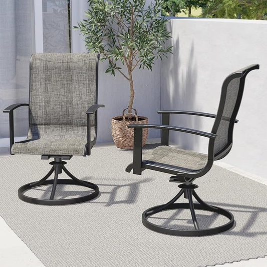 Grand Patio Outdoor Swivel Dining Chairs Set of 2, 360 Degree Mesh Sling Rocker Sets for Deck, Garden Backyard, Mixed Coffee