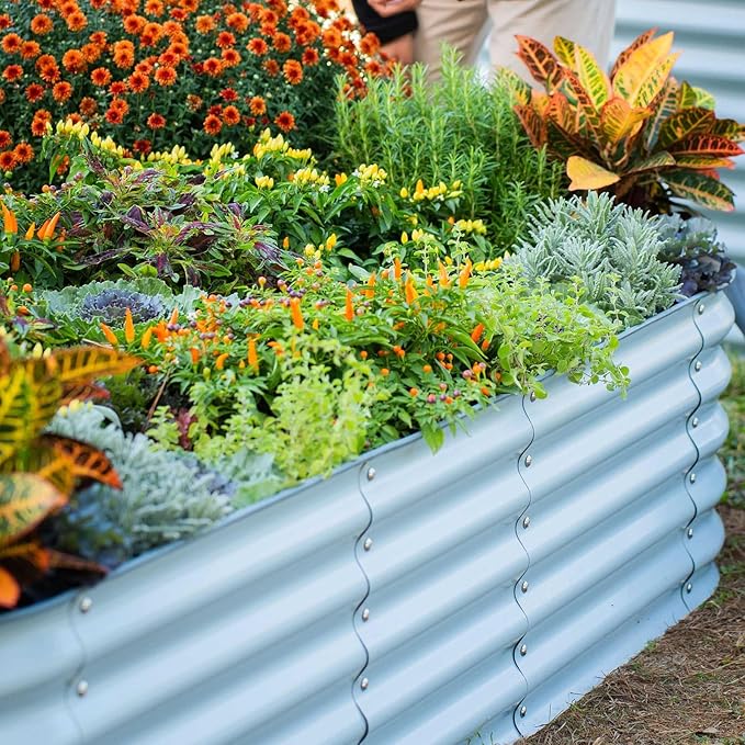 Vego garden Raised Garden Bed Kit, 17" Tall 10 in 1 Modular, Metal Planter Box for Vegetables, Flowers, Herbs, Sky Blue