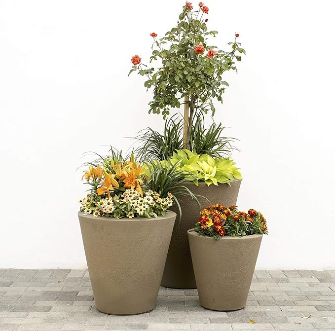 Crescent Garden Dot TruDrop Indoor/Outdoor Planter, Self-Watering Plant Pot, 20 Inches, (Ash)
